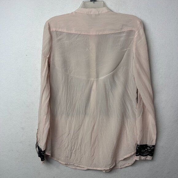 VICTORIA'S SECRET button up blouse top women S pink black lace Silk whimsigoth - Picture 6 of 6